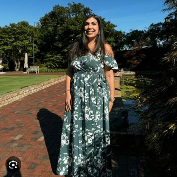 a.n.a Dresses & Skirts - a.n.a. Green & White Floral Cold Shoulder Summer Maxi Dress Size XL